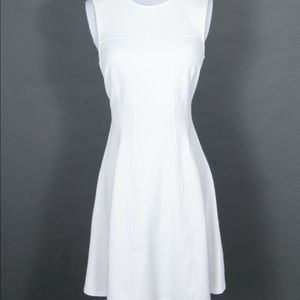 Theory Sleeveless Fit/Flare Modern Tea Dress Summer Pique Stretch Cotton White 8